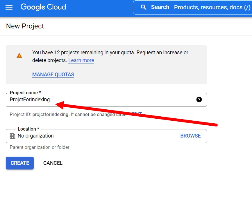 Заполнение данных по новому проекту в Google Cloud Platform