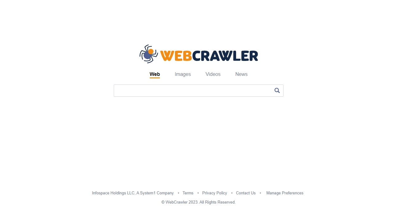 Интерфейс главной страницы поисковика WebCrawler
